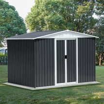8x6ft Dark Grey Aluminum Apex Roof Garden Shed w/ Sliding Door - $436.99