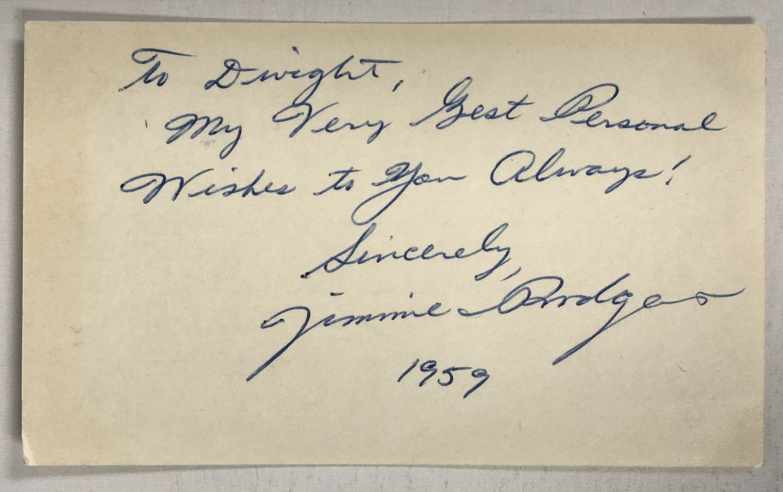 Jimmie Rodgers (d. 2021) Signed Autographed 3x5 Index Card - $15.00