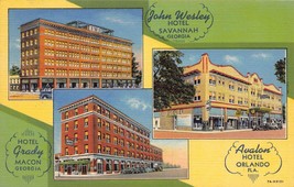 Hotels ~ John Wesley Savannah Ga ~ Grady-Macon Avalon Chicago Il ~1937 Cartolina - £7.22 GBP