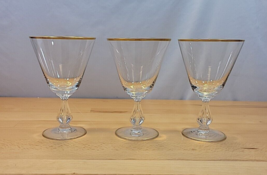 3 Vintage Fostoria Ambassador Water Glass Goblet Gold Trim Stem 6065 6” - $29.99