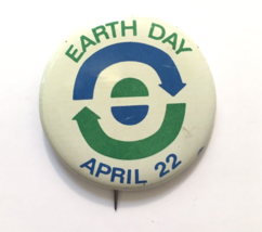 Vintage Earth Day April 22  Blue Green White Pin Button Pinback 1.5&quot; - $17.00