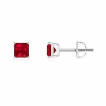 ANGARA Natural 0.8 Ct Basket-Set Square Ruby Stud Earrings in 14K Solid Gold - $1,340.10