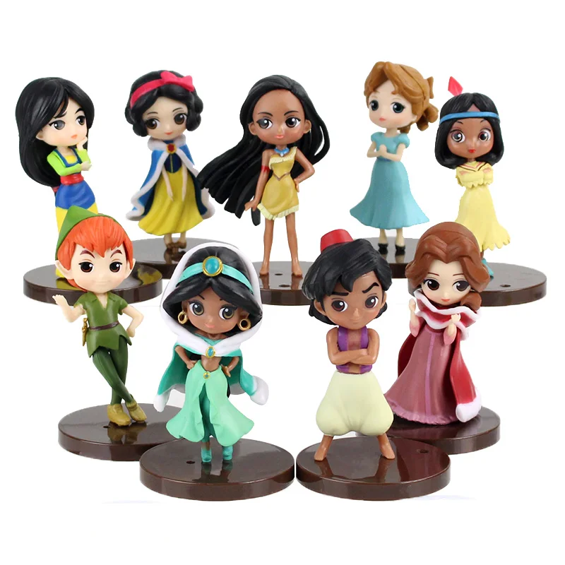 7-8cm 9pcs/Lot Q Posket Snow White Belle Aladdin Pocahontas Lily Peter Pan Mulan - £14.39 GBP