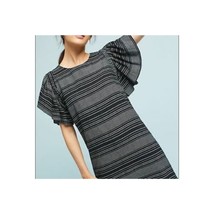 Anthro Moon River Small Black White Striped Cotton Dress Flutter Sleeve Lined - £38.01 GBP