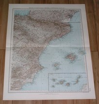 1927 Map Of Eastern Spain Barcelona Majorca Mallorca Ibiza Canary Islands - £26.13 GBP