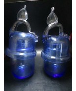 Studio blue glass 10&quot; pair of cookie tea candy container jar - $122.20 CAD