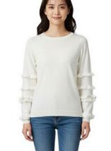 NY Collection Women Sweater XS Ivory White Tiered Ruffle Sleeve Knit Pul... - $16.99