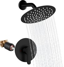 Shower Faucet Set Matte Black 8 Inch Round Showerhead, In Valve 1 Handle - £53.67 GBP
