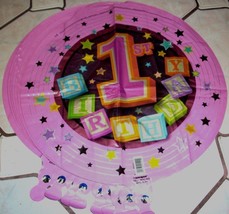 Happy 1st Birthday Mylar Balloons Lot Of 9 Stars Blocks Pink Party Decorations - $9.89