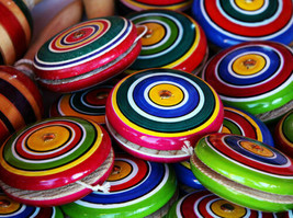 3 X Multi-Color Wood Yo-Yo Mexican Traditional Toy Handmade New - £15.64 GBP