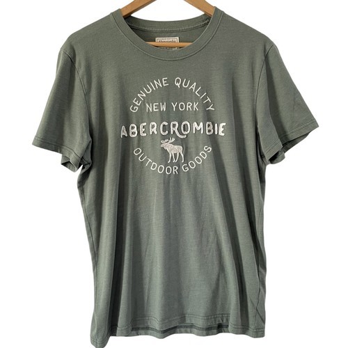 VINTAGE Abercrombie &amp; Fitch Men T-Shirt Medium Green Y2K Big Logo Embroi... - $26.61