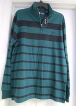 CHAPS RUGBY POLO Shirt 100% Cotton L/S 1/4 Zip Striped Logo Green Black ... - $31.92