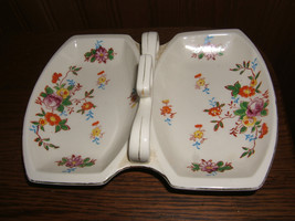 Vintage Hand Painted Double Trinket Dish Signed Yellow Roses Vanity Tray... - £7.78 GBP