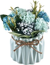 Sunm Boutique Artificial Hydrangea Bouquet With Small Ceramic Vase,, Blue - £30.62 GBP