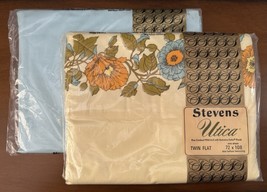 VTG 70s Utica Stevens Sheet Castle Garden Orange Floral &amp; Blue Twin Shee... - $44.55