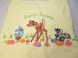 Vintage baby crib sheet coverlet decor hand stitched Bambi Thumper Flower - $20.57