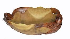 Hand Carved Two Tone Mahogany Wood Nautical Turtle Bowl - £43.58 GBP