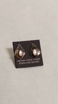 Indian Hand Made Sterling Silver DIAMOND POST Earrings Pink Iridescent Stone VTG - $13.36