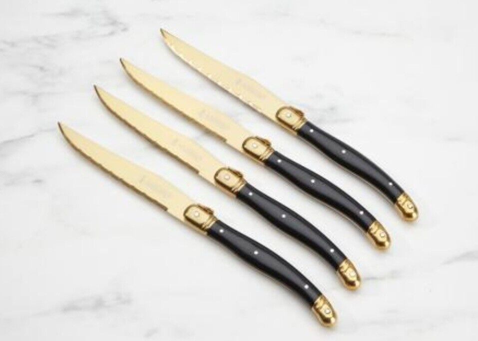 Primary image for LAGUIOLE set of 4 Steak Knife Set D'or -Gold & Black- Free Shipping