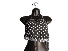 A New Approach Tie Neck Bikini Halter Swim Top L Black White Polka Dot - £19.13 GBP