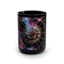 Burning Gears Clock Chains Flames Black Mug 15oz Steampunk Industrial Fireb - $24.28