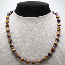 Genuine Tigers Eye and Amethyst Necklace - Gifts for Men/Women - 10mm and 6mm Be - £23.59 GBP