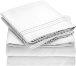 Mellanni 1800 Brushed Microfiber Queen Bed Sheet Set, 4 Piece - White - £27.39 GBP