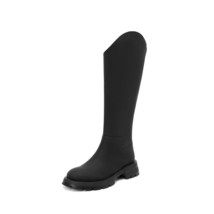 Women knee high boots new autumn winter round toe zipper cow leather handmade mid heels thumb200