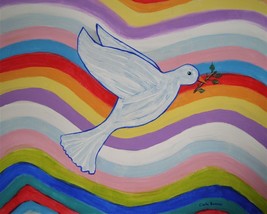 Painting Dove Original Signed Art Bird Holy Spirit Ghost Rainbow By Carla Dancey - £23.56 GBP