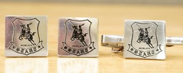 Vintage Mens Jewelry Jousting Knight &quot;START&quot; 1964 Silver Tone Metal Cuff Links - $24.74