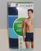 Jockey Active Blend 4 Pack Boxer Briefs Underwear Men&#39;s Medium 32-34 Blue Cotton - £23.70 GBP