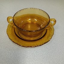 Cream soup with underplate Amber Glass GADROON (pie crust edge) HTF - £9.61 GBP