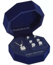 RH Macys Cubic Zirconia Square Pendant Necklace and 3-PC. Stud Earrings - £16.46 GBP