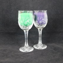 Set of 2 American Cut Crystal Pinwheel Wine Glass Hex Stem Cut Foot 6 3/8 in tal - £30.45 GBP