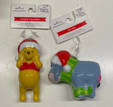 Hallmark Disney Winnie the Pooh &amp; Eeyore In Santa Hats Decoupage Ornaments NEW - £28.38 GBP