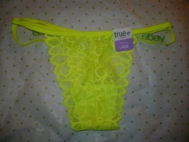 Rue 21 Women&#39;s Thong Panties LARGE Neon Yellow Lace W Strappy Sides NEW - £7.91 GBP