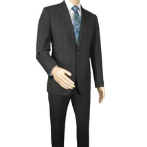 Men Suit BERLUSCONI Italian Wool 180's Pin Stripe One Button Peak UGS95-4 Black image 2