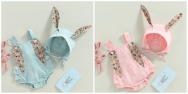 NEW Easter Bunny Rabbit Baby Girls Ruffle Romper Jumpsuit Bonnet Hat Outfit Set - £9.55 GBP