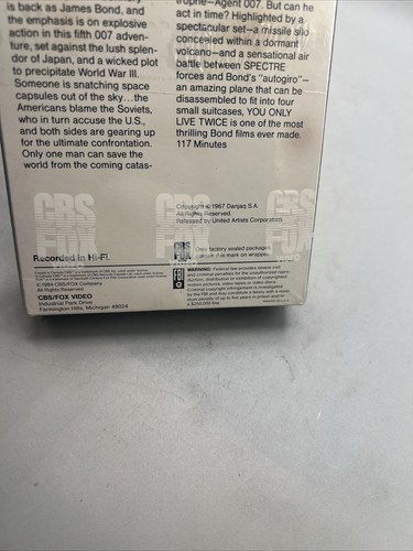 YOU ONLY LIVE TWICE-- James Bond — SEALED VHS WITH CBS/FOX MARK ! Item image 7