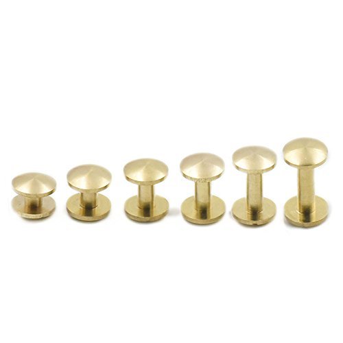 Bluemoona 10 Sets - Solid Brass Screw Arc Head Button 10mm Stud Nail Chicago Lea