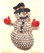 SNOWMAN BROOCH PIN RHINESTONES ENAMEL GOLD TONE SETTING CHRISTMAS WINTER - $31.46 CAD