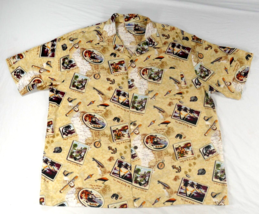 Disneyland Mickey Mouse Goofy Vacation Postcards Aloha Shirt Mens XLarge - £44.26 GBP