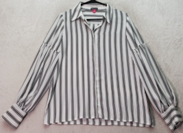 Vince Camuto Blouse Top Womens Small White Black Striped Collared Button Front - £19.89 GBP