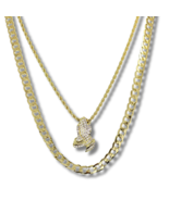 Praying Hands Set Cz Pendant 24" Rope & 30" Cuban Link 14k Gold Plated Chain - £12.62 GBP