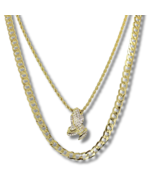 Praying Hands Set Cz Pendant 24&quot; Rope &amp; 30&quot; Cuban Link 14k Gold Plated C... - £12.62 GBP