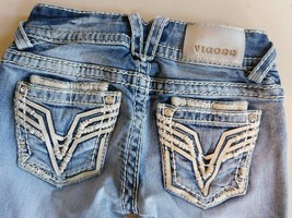 VIGOSS The Dublin Straight Skinny Blue Jeans Sz 24/32 Embroidered Embellished  - £23.94 GBP