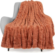 Toonow Faux Fur Luxury Throw Blanket,Double Side Soft Fluffy, Carnelian, Throw - £29.16 GBP