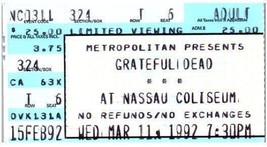 Grateful Dead Concert Ticket Stub March 11 1992 Nassau de Long Île New York - $49.73