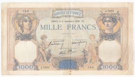 France, 1000 Francs, 1942, P90, XF+ ( Holy Number Ending: 786 ) Rarest - $252.65