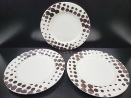 (3) Pier 1 Imports Kate Dinner Plates Set Brown Polka Dots Earthenware Portugal - £47.20 GBP